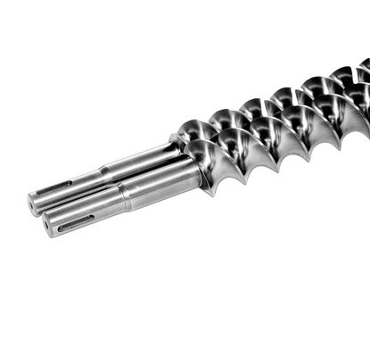 Twin Screw Shaft Plastik Extruder Screw Design Extruder Screw Parts Bahan WR15E